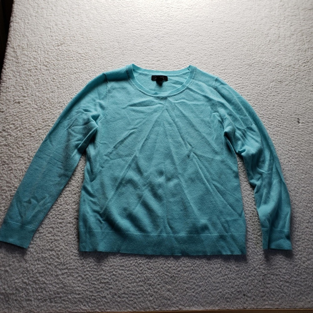 Tahari Sweater Womens XL Blue Cashmere Crew Neck Long Sleeve Knit Pullover